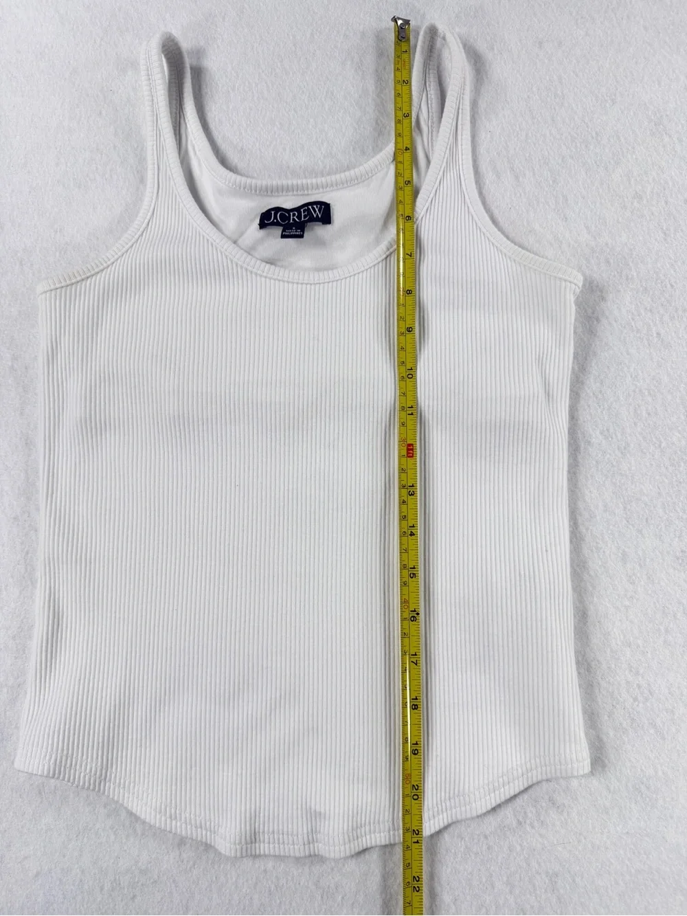 J.Crew White Ribbed Tank Top Womens Small Built In Shelf Bra Stretch Modal